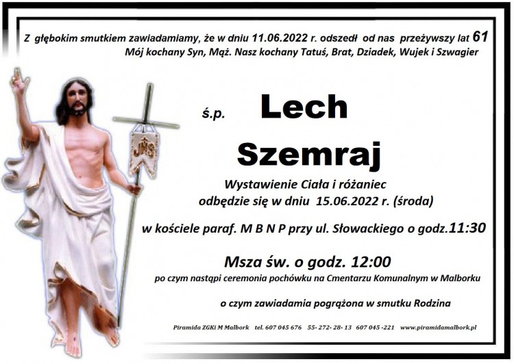 Zmarł Lech Szemraj. Żył 61 lat.