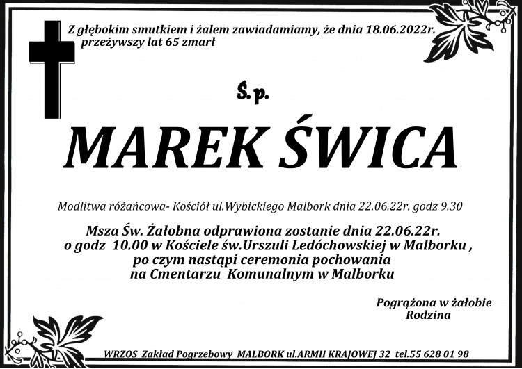 Zmarł Marek Świca. Żył 65 lat.