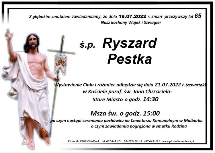 Zmarł Ryszard Pestka. Żył 65 lat.