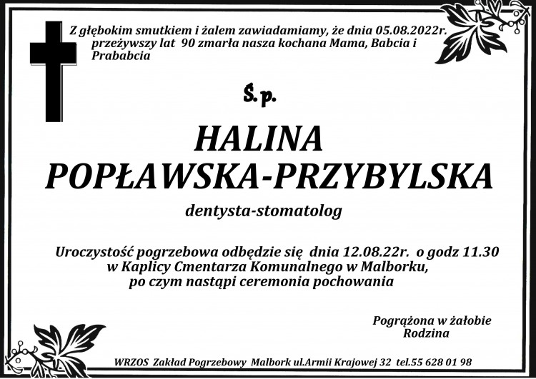 Zmarła Halina Popławska - Przybylska. Miała 90 lat.