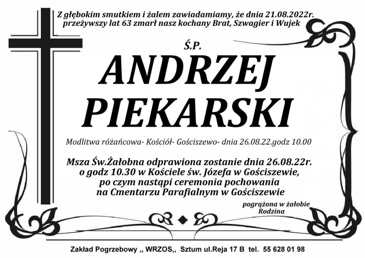 Zmarł Andrzej Piekarski. Miał 63 lata.
