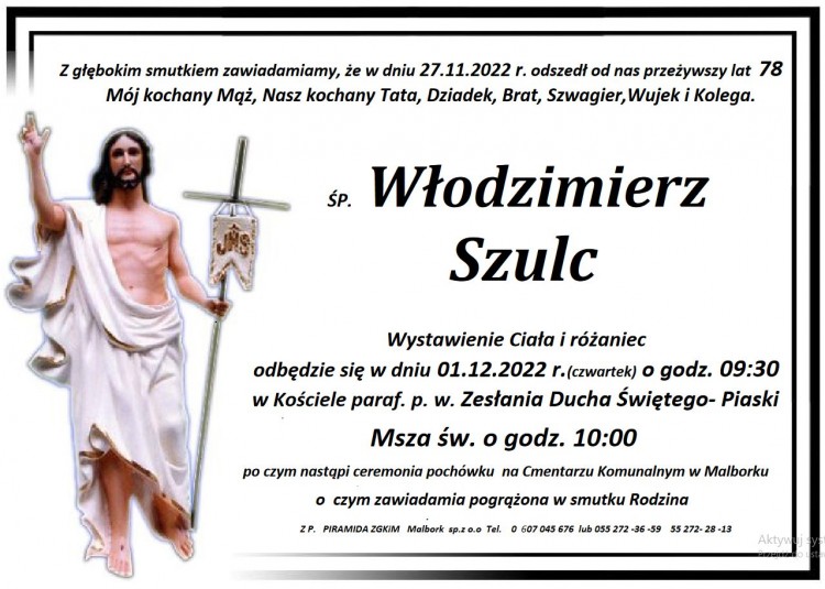 Zmarł Włodzimierz Szulc. Żył 78 lat.