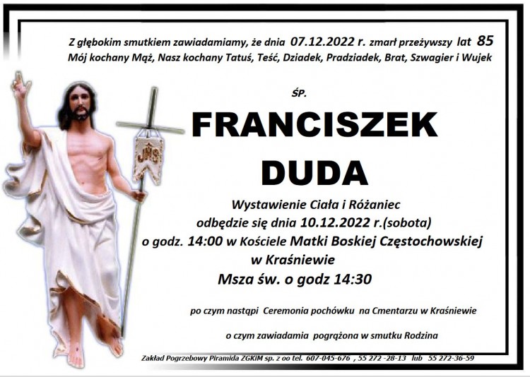 Zmarł Franciszek Duda. Miał 85 lat.