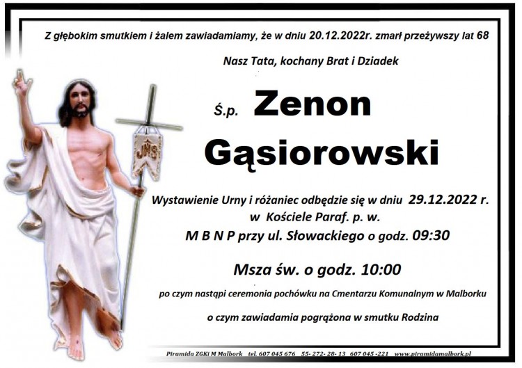 Zmarł Zenon Gąsiorowski. Miał 68 lat.