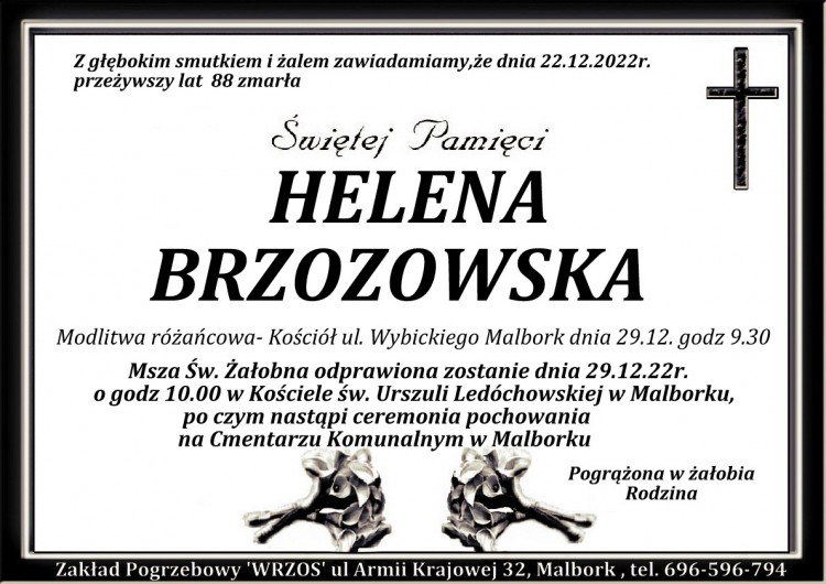 Zmarła Helena Brzozowska. Miała 88 lat.