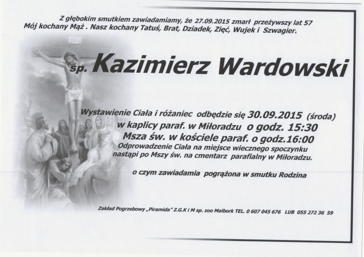 Zmarł Kazimierz Wardowski. Żył 57 lat.