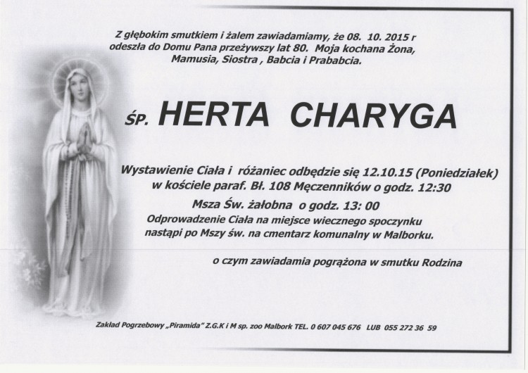 Zmarła Herta Charyga. Żyła 80 lat