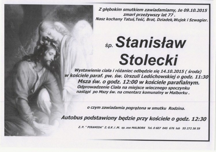 Zmarł Stanisław Stolecki. Żył 77 lat. 