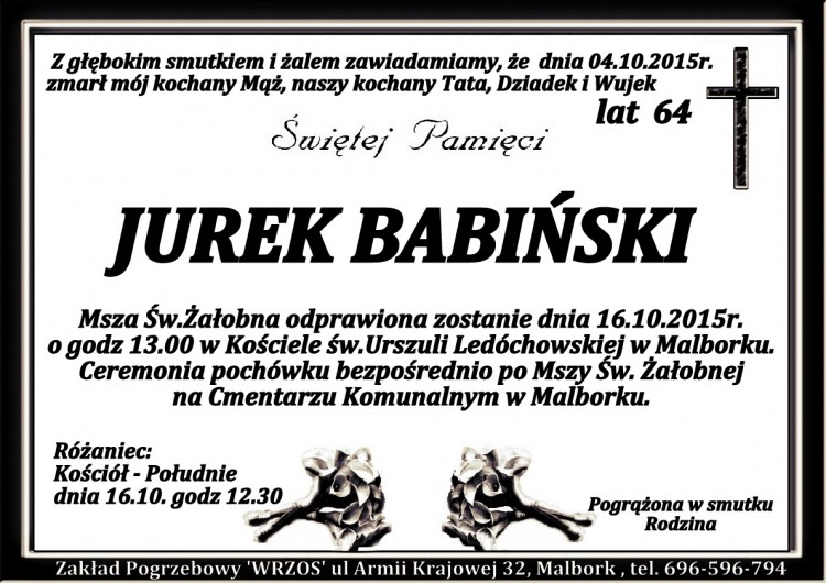 Zmarł Jurek Babiński. Żył 64 lata.