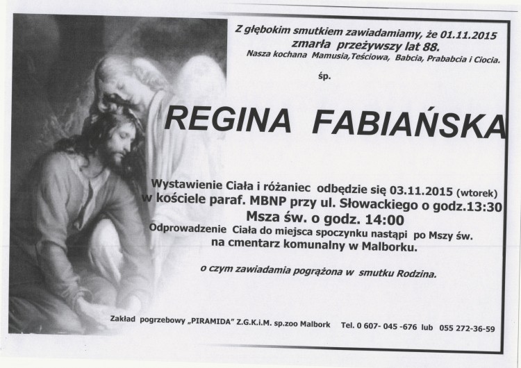 Zmarła Regina Fabiańska. Żyła 88 lat.