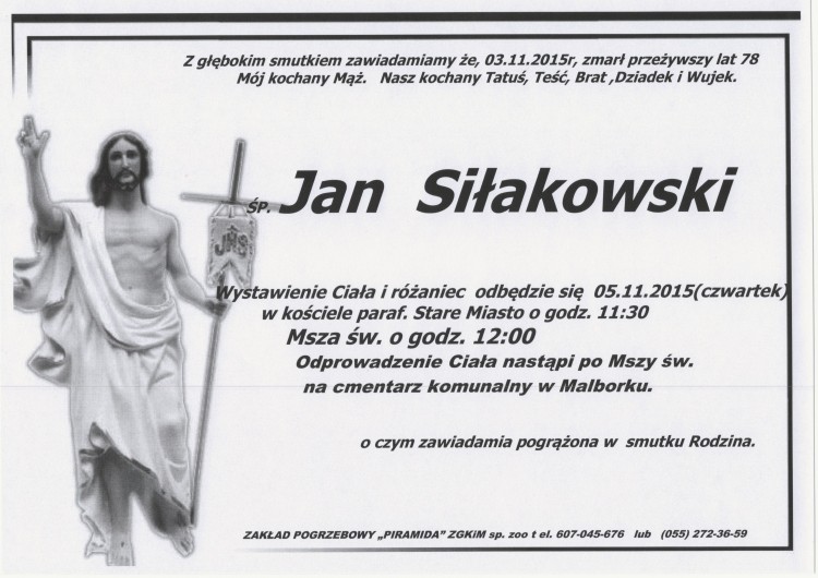 Zmarł Jan Siłakowski. Żył 78 lat.