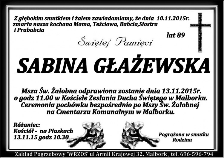 Zmarła Sabina Głażewska. Żyła 89 lat.