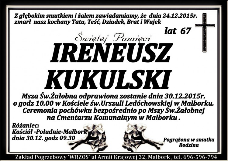 Zmarł Ireneusz Kukulski. Żył 67 lat.