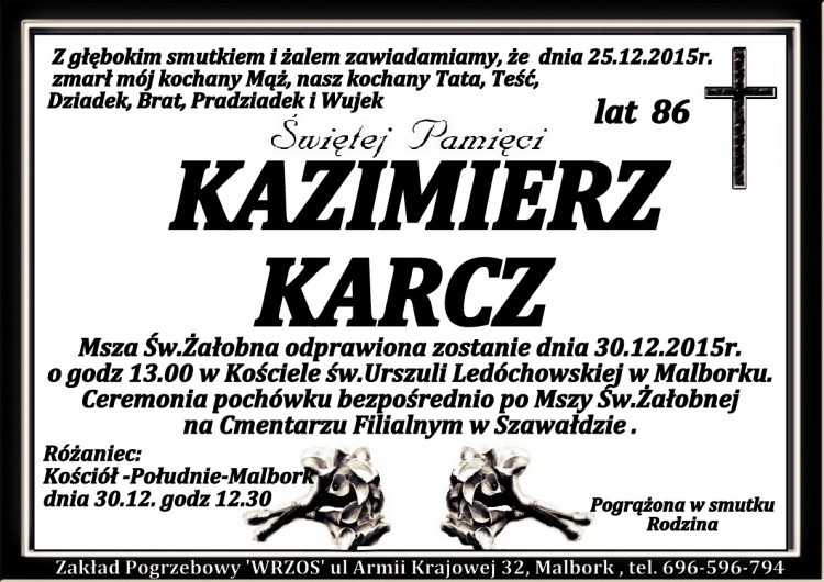 Zmarł Kazimierz Karcz. Żył 86 lat.