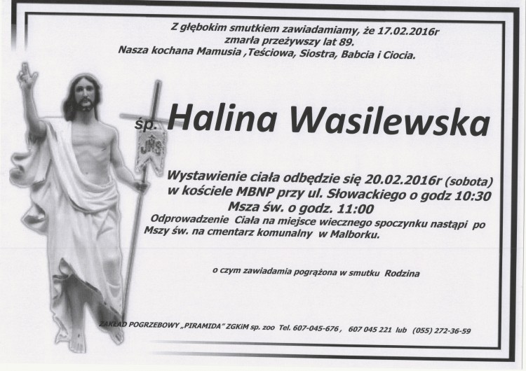Zmarła Halina Wasilewska. Żyła 89 lat.
