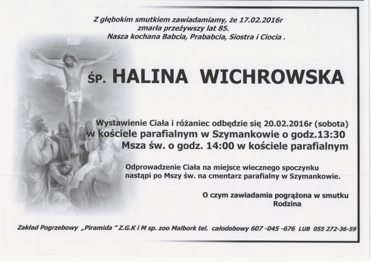 Zmarła Halina Wichrowska. Żyła 85 lat.