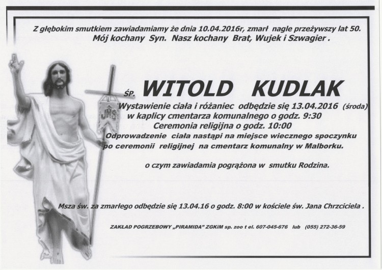 Zmarł Witold Kudlak. Żył 50 lat.