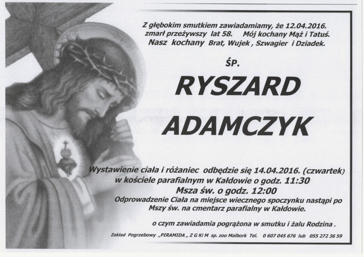 Zmarł Ryszard Adamczyk. Żył 58 lat.
