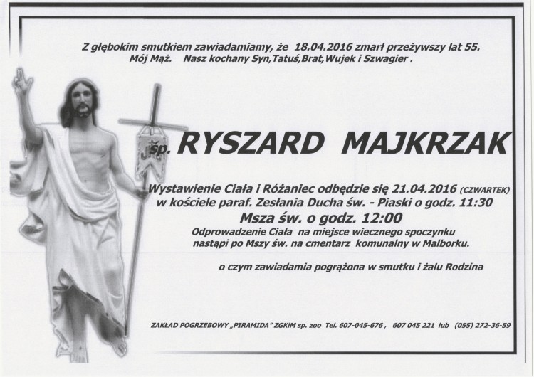 Zmarł Ryszard Majkrzak. Żył 55 lat