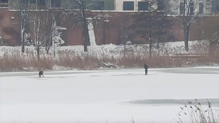 Policjanci ostrzegają - nie wchodź na zamarznięte zbiorniki wodne.