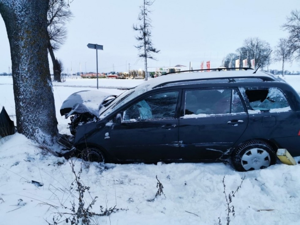 DK22. W wyniku zderzenia z drzewem, kierowca trafił do szpitala.