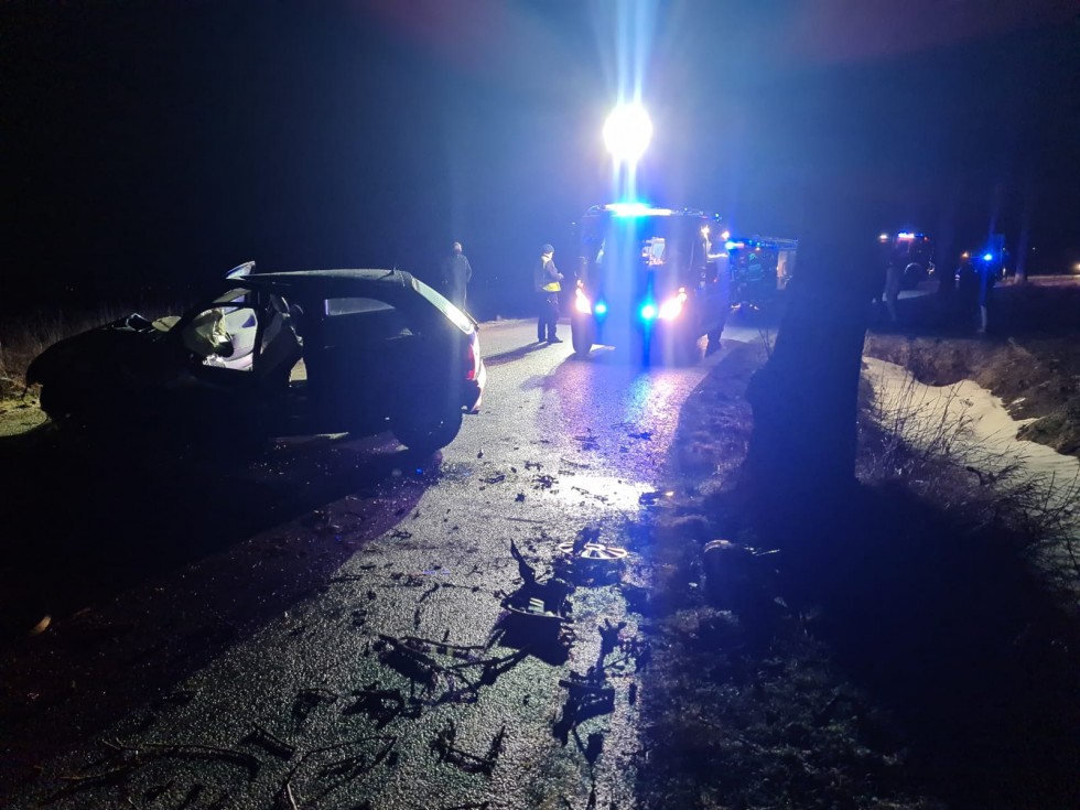4 osoby trafiły do szpitala po uderzeniu osobówki w drzewo - weekendowy raport malborskich służb mundurowych.