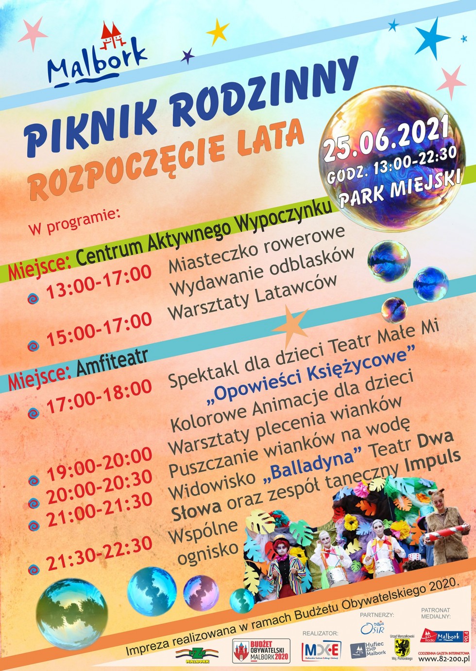 Malbork. Piknik rodzinny na przywitanie lata. Szczegóły na plakacie.