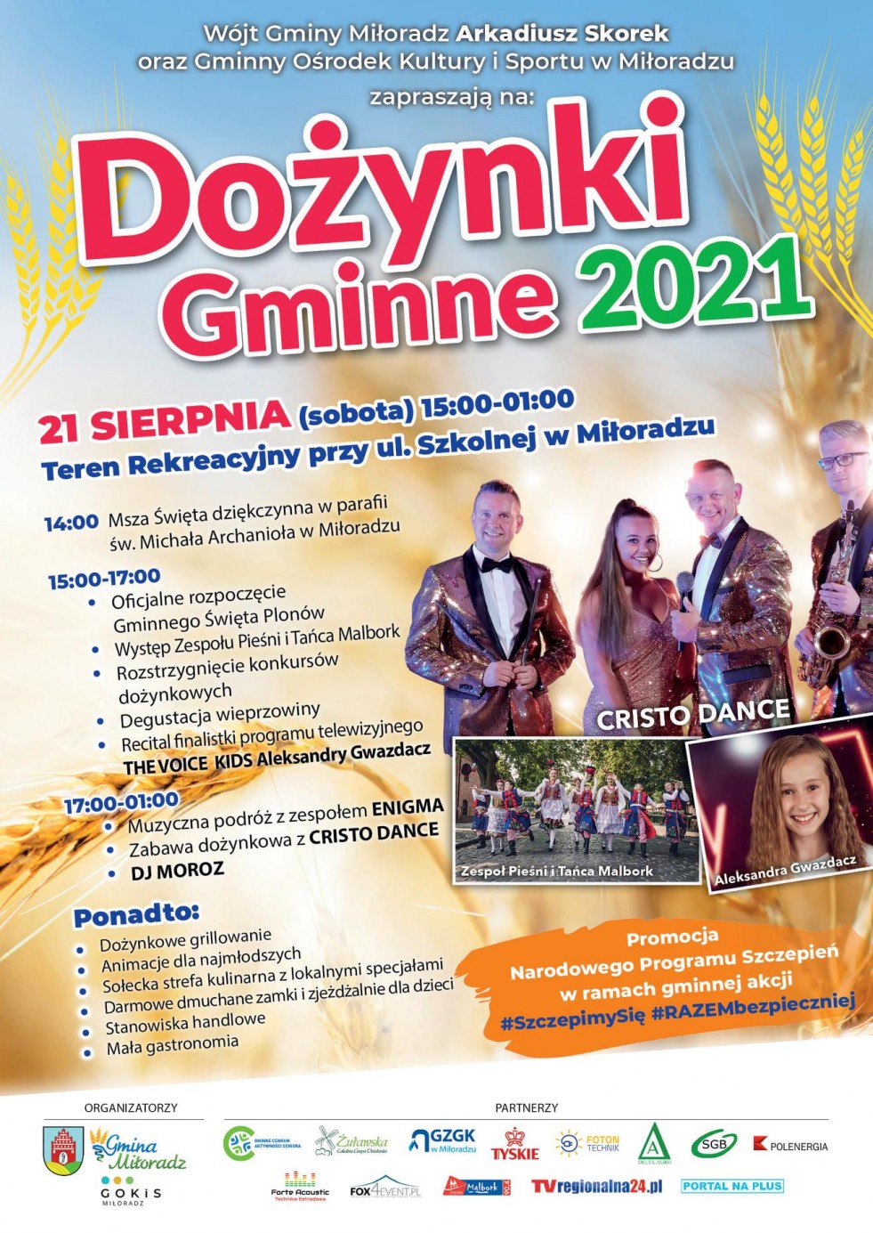 Gmina Miłoradz zaprasza na dożynki – Gminne Święto Plonów. Szczegóły na plakacie.