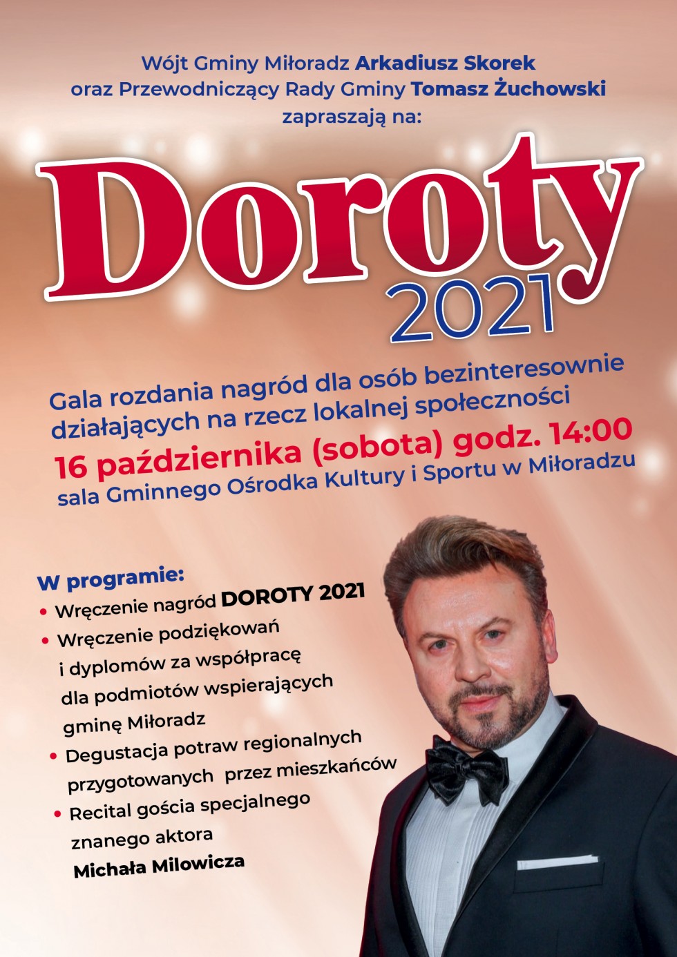 Miłoradz. Aktor Michał Milowicz wystąpi na rozdaniu nagród Doroty 2021.