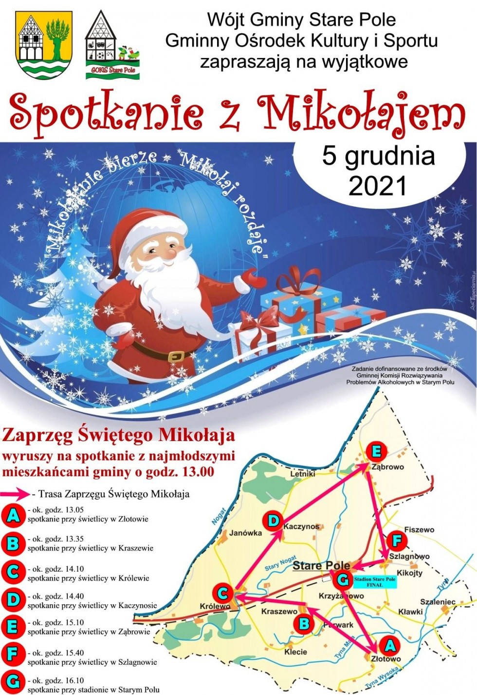 Stare Pole. W tym roku Mikołaj odwiedzi dzieci 5 grudnia. Sprawdź trasę jego przejazdu.