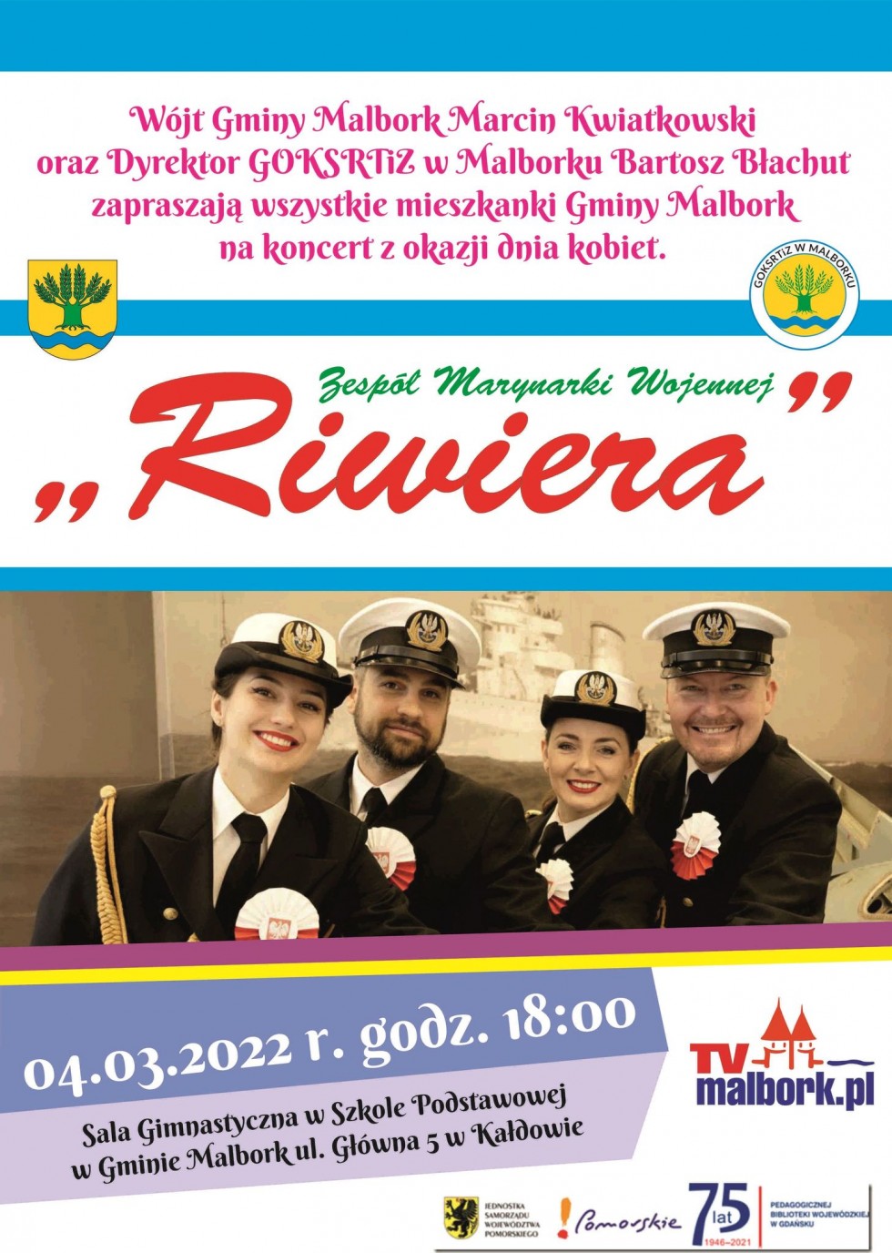 Gmina Malbork. Dzień Kobiet z zespołem Riwiera. Szczegóły na plakacie.