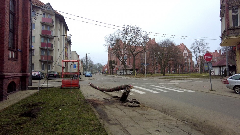 Malbork. Pijany kierowca skosił słup oświetleniowy na Jagiellońskiej – grozi mu kara do 4,5 lat więzienia.