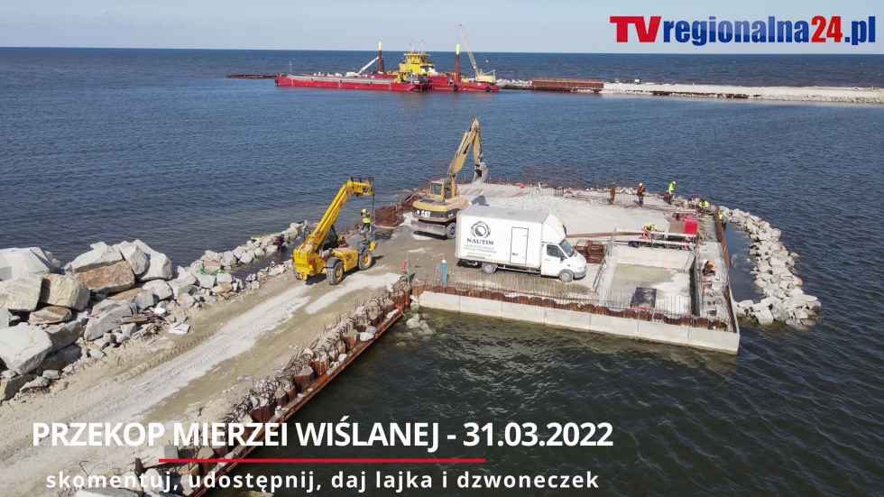 Przekop Mierzei Wiślanej Falochron Wschodni i Zachodni z lotu ptaka. Co nowego na budowie kanału żeglugowego?
