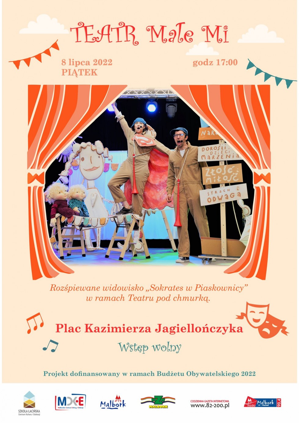Malbork. W piątek widowisko teatralne Sokrates w Piaskownicy.