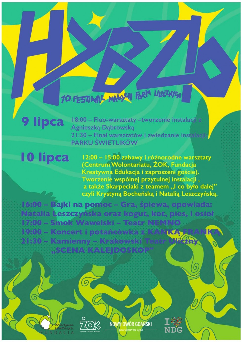 Nowy Dwór Gdański. W ten weekend 10 Festiwal Małych Form Ulicznych HYBZIO. Szczegóły na plakacie.