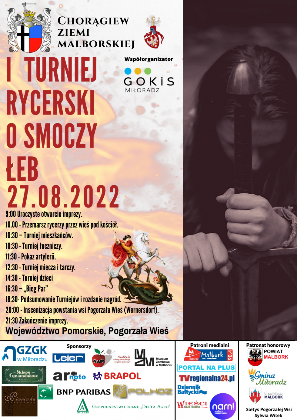 Pogorzała Wieś. Turniej Rycerski o Smoczy Łeb. Szczegóły na plakacie.