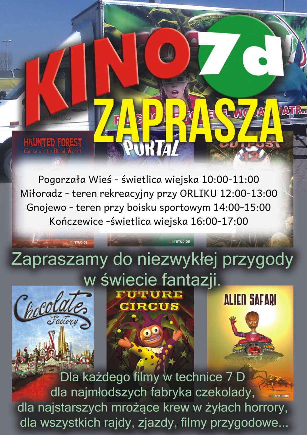 Gminę Miłoradz odwiedzi kino 7 D. Wstęp na seanse bezpłatny.