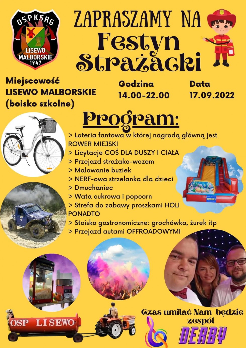 OSP Lisewo Malborskie zaprasza na Festyn Strażacki. Szczegóły na plakacie.