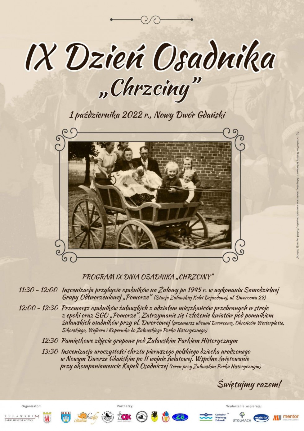Nowy Dwór Gdański. W sobotę Dzień Osadnika – Chrzciny. Szczegóły na plakacie.