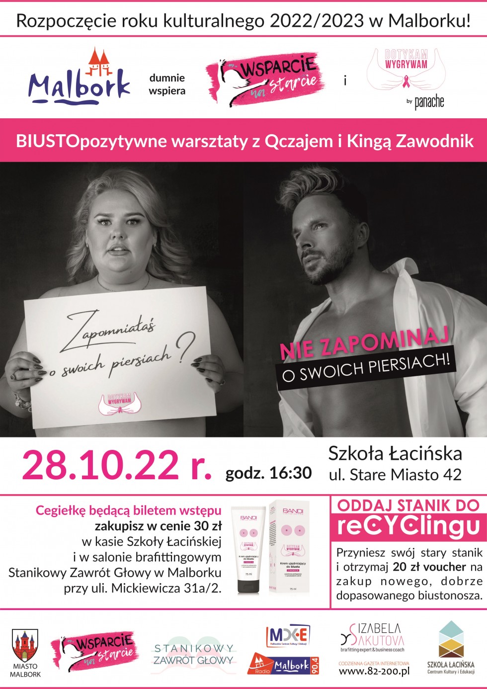 Malbork. BIUSTOpozytywne warsztaty z Qczajem i Kingą Zawodnik rozpoczną rok kulturalny 2022/2023.
