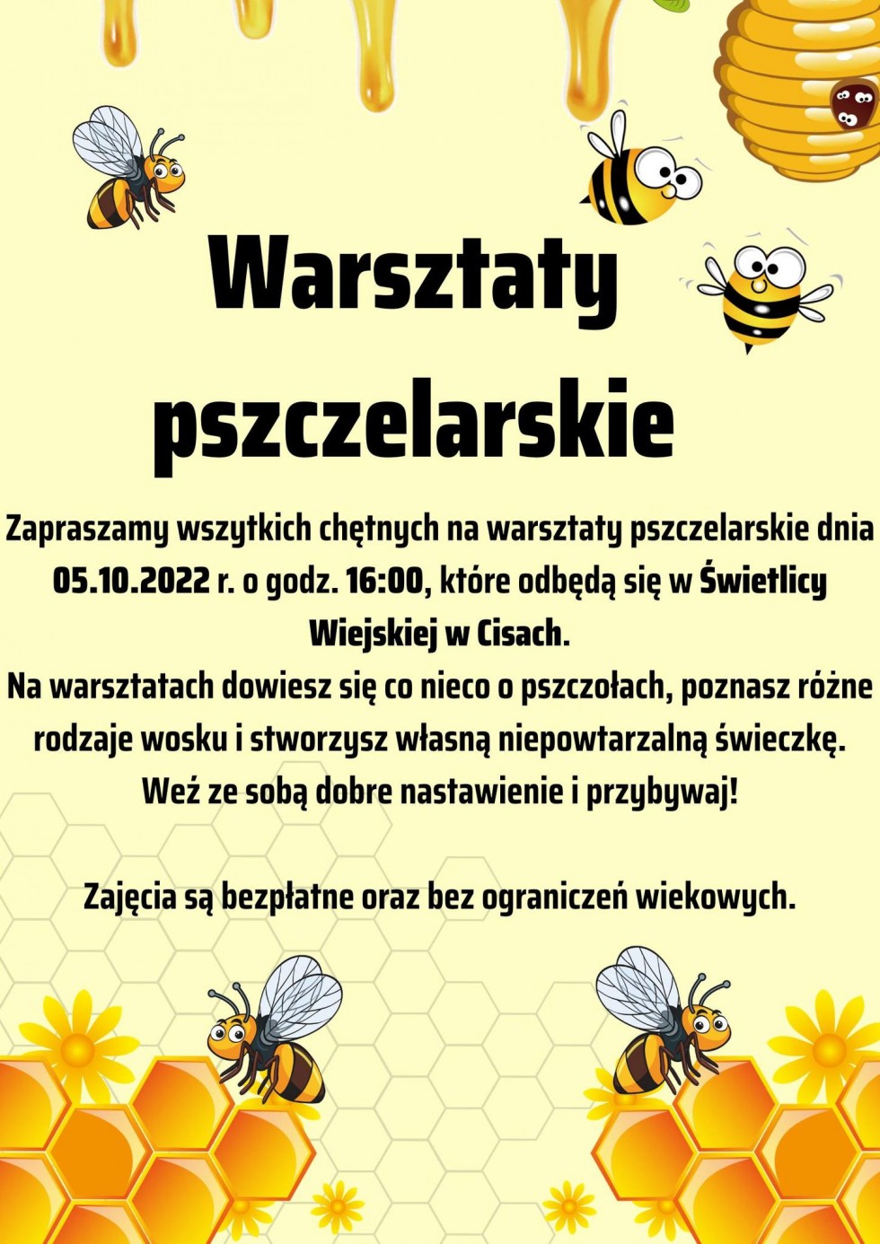Gmina Malbork zaprasza na warsztaty pszczelarskie.