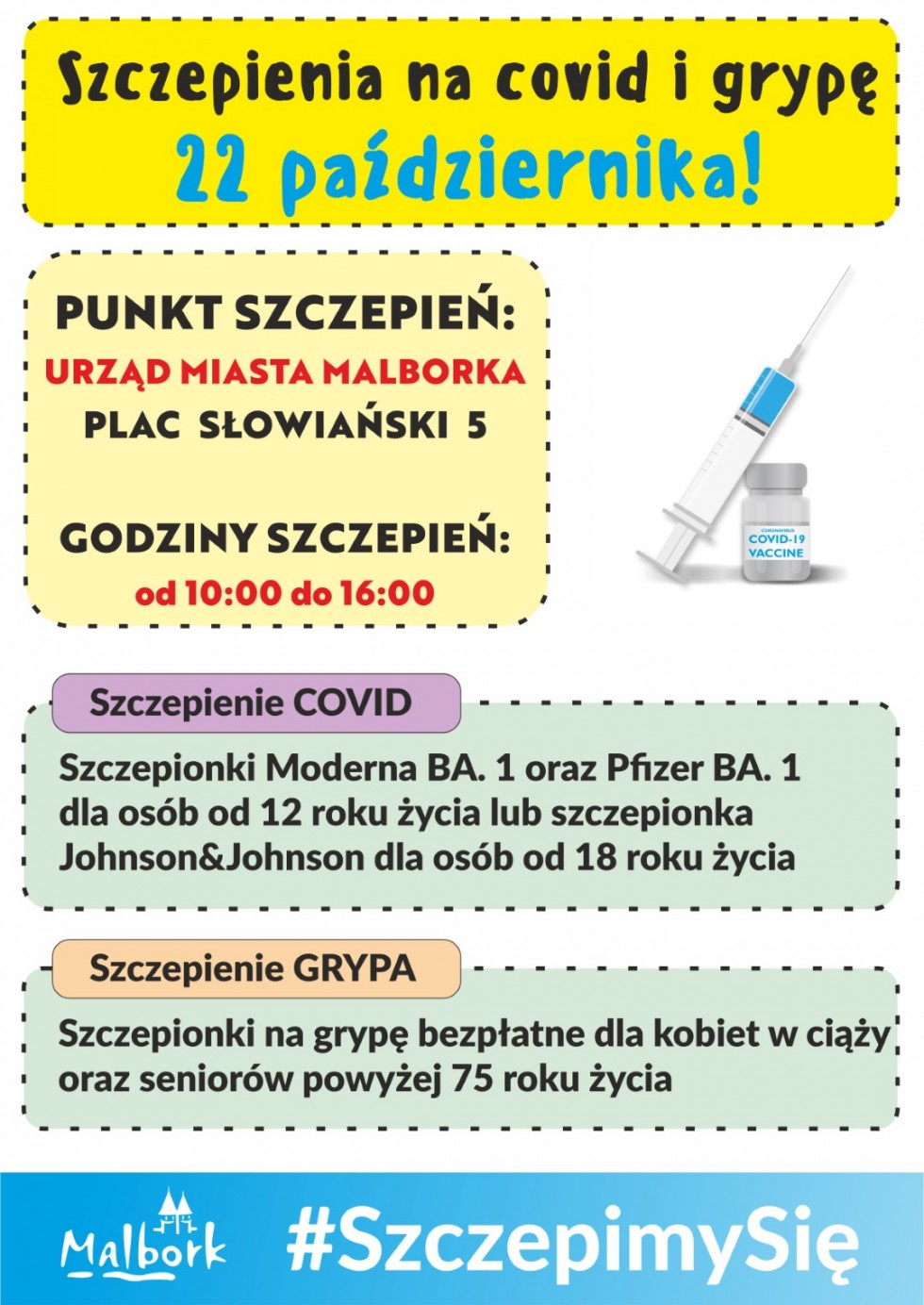 Malbork. Skorzystaj z darmowego szczepienia przeciwko grypie i COVID-19.