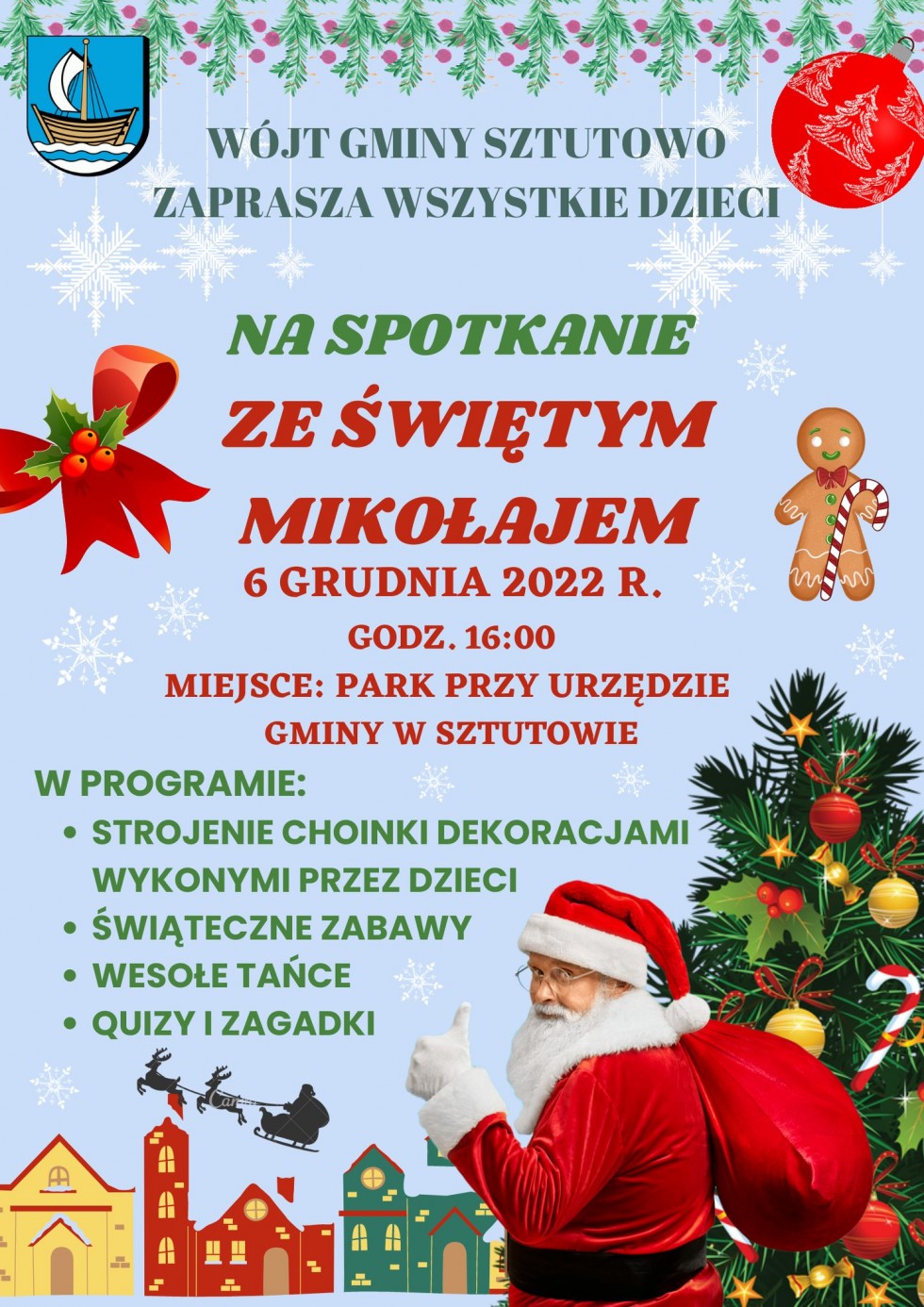 Gmina Sztutowo. Świąteczne spotkanie z Mikołajem.
