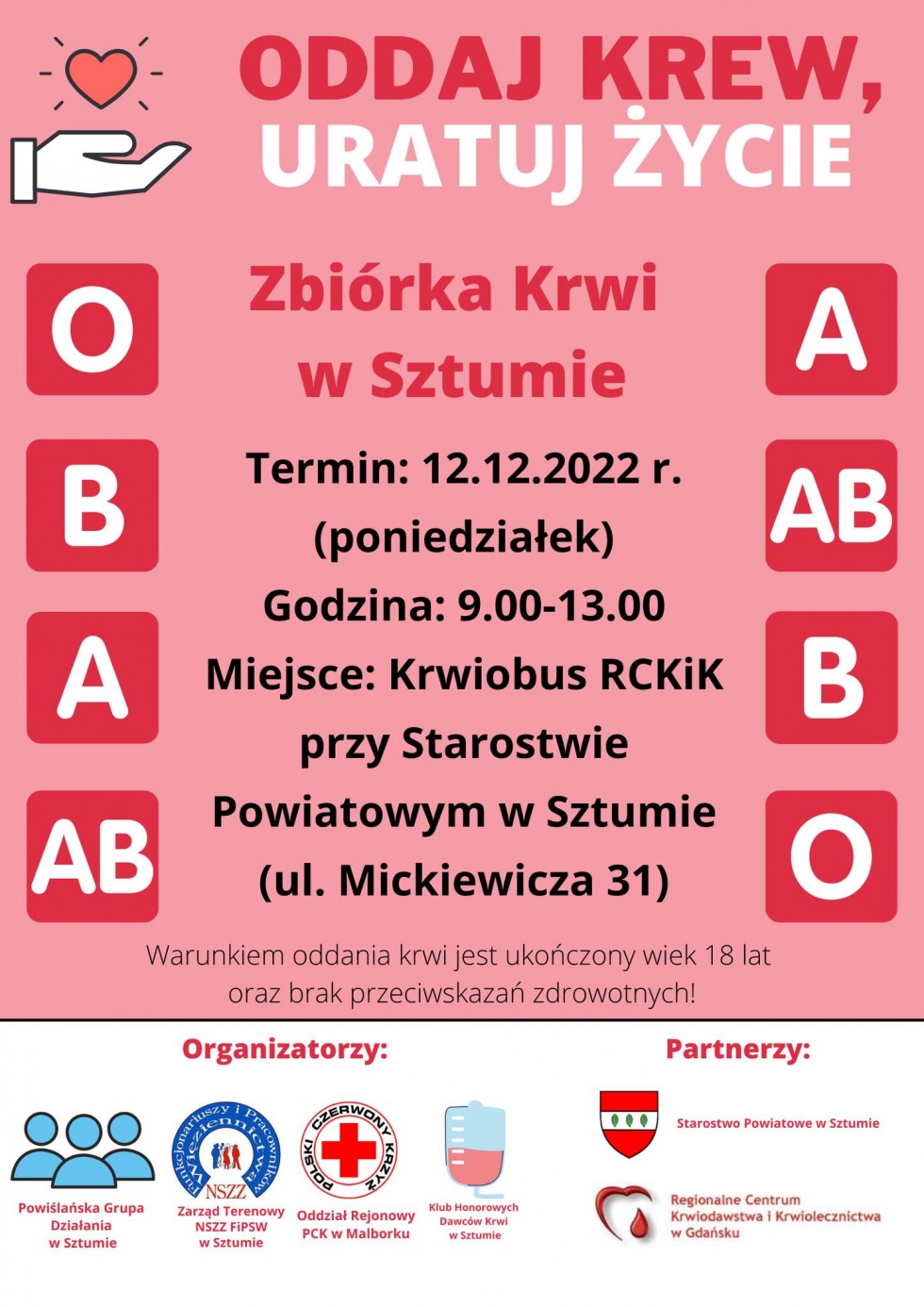 Sztum. Oddaj krew, uratuj życie – w poniedziałek przyjedzie krwiobus.