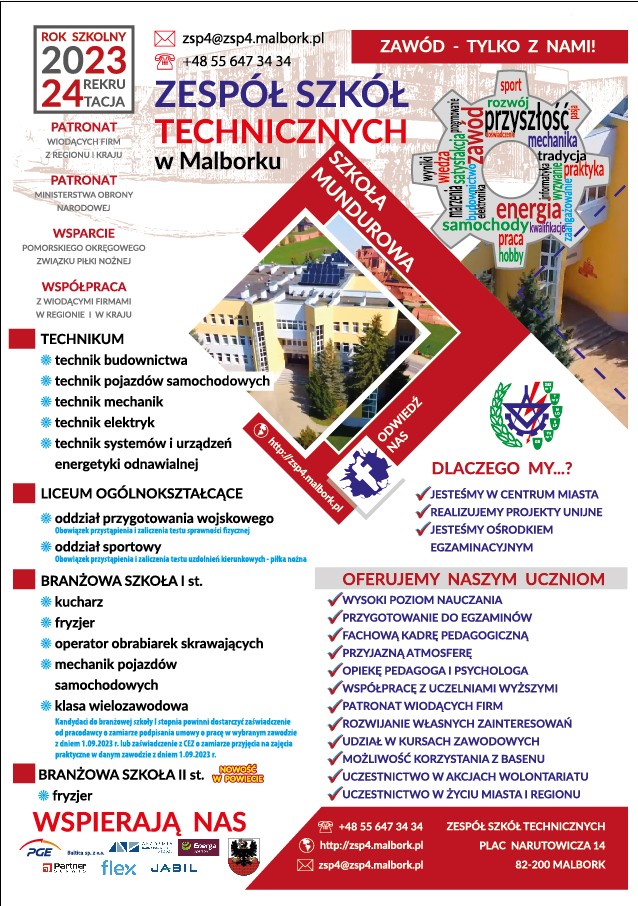 Malbork. Dzień Otwarty w Zespole Szkół Technicznych. Szczegóły na plakacie.