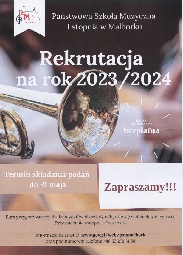 Malbork. Trwa rekrutacja do Państwowej Szkoły Muzycznej.