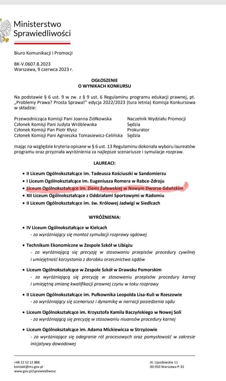 Nowy Dwór Gdański. Ogólnopolski sukces uczniów LO.