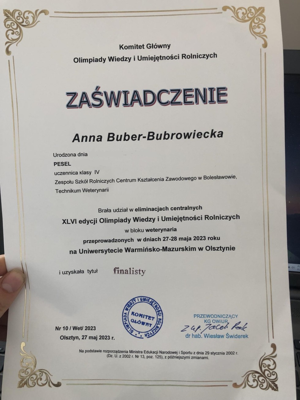 Powiat sztumski. Anna Buber-Bubrowiecka finalistką ogólnopolskiej olimpiady.