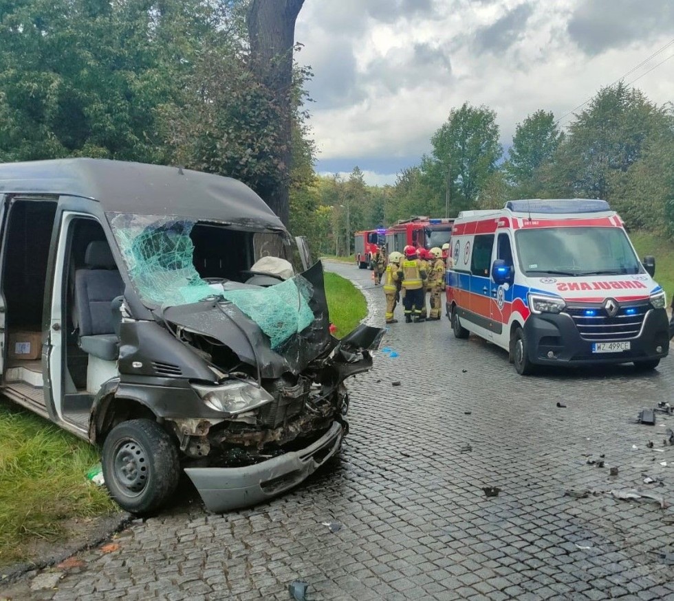 Dzierzgoń. Zderzenie samochodu kurierskiego z ciężarówką – kierowca bez uprawnień.