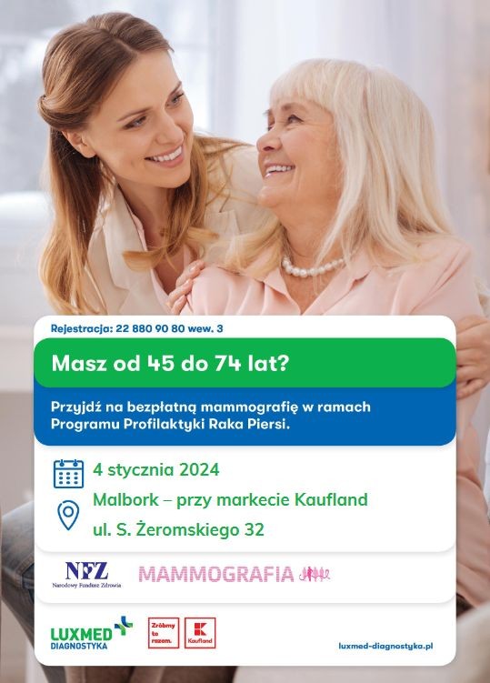 Malbork. Zapisz się na bezpłatne badanie mammograficzne dla kobiet w wieku 45-74 lat.